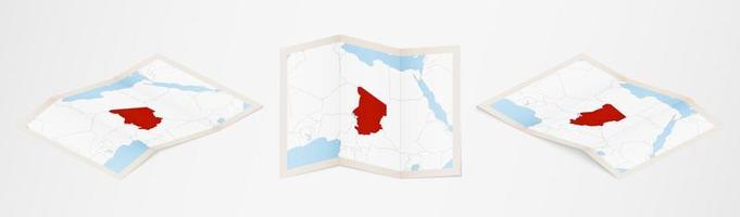 Folded map of Chad in three different versions. vector