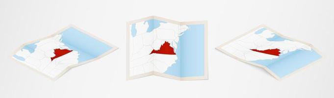 Folded map of Virginia in three different versions. vector