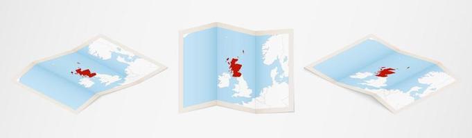 Folded map of Scotland in three different versions. vector