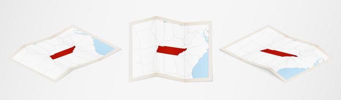 Folded map of Tennessee in three different versions. vector