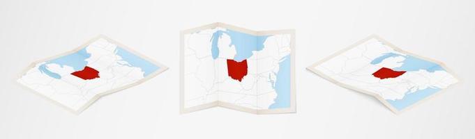 Folded map of Ohio in three different versions. vector