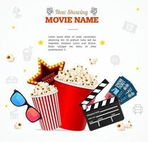 tarjeta de banner de concepto de cine detallado en 3d realista. vector