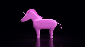 el unicornio rosa sobre fondo negro 3d renderizado foto