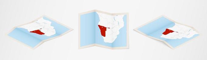 mapa plegado de namibia en tres versiones diferentes. vector