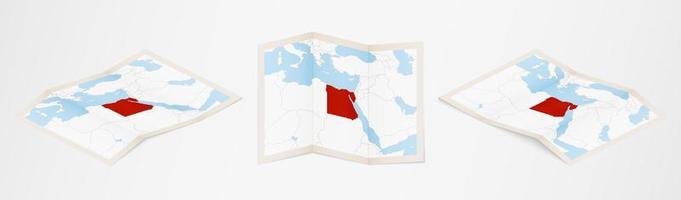 Folded map of Egypt in three different versions. vector