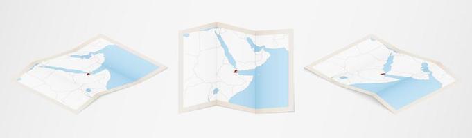 mapa plegado de djibouti en tres versiones diferentes. vector