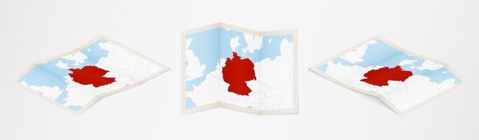 Folded map of Germany in three different versions. vector