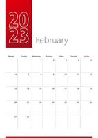 diseño de calendario de febrero de 2023. la semana comienza el lunes. plantilla de calendario vertical. vector