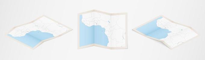 Folded map of Sao Tome and Principe in three different versions. vector