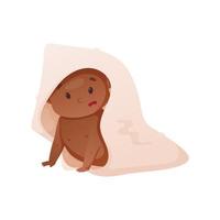 Vector illustration of a newborn African American baby wrapped in a blanket. Cute baby character isolated on white.