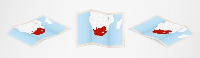 Folded map of South Africa in three different versions. vector