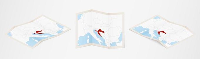 Folded map of Croatia in three different versions. vector