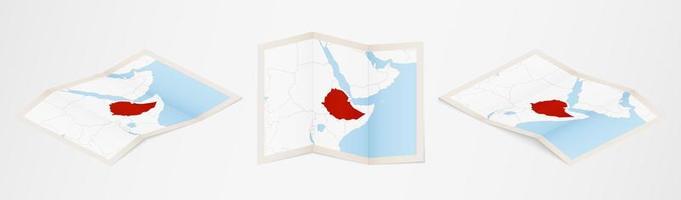 Folded map of Ethiopia in three different versions. vector