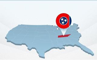 Tennessee state map on United States of America map in perspective. vector