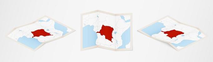 Folded map of DR Congo in three different versions. vector