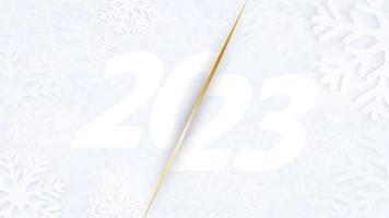 signo del nuevo año 2023 sobre un fondo de copos de nieve. banner para saludos de feliz año nuevo. vector