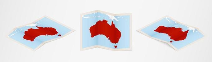 Folded map of Australia in three different versions. vector