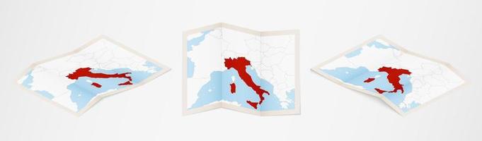 mapa plegado de italia en tres versiones diferentes. vector