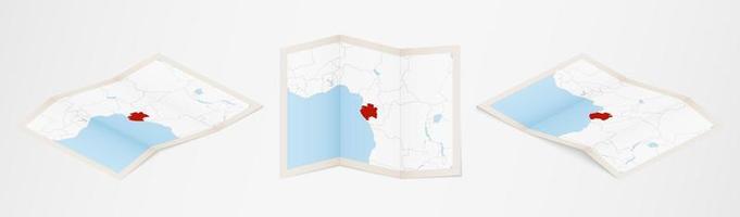 Folded map of Gabon in three different versions. vector