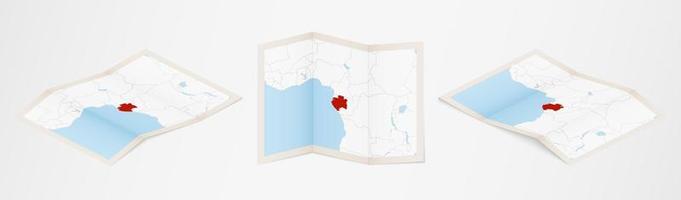 Folded map of Gabon in three different versions. vector