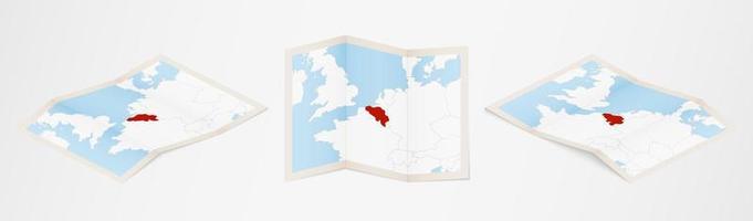 Folded map of Belgium in three different versions. vector