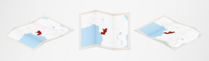 Folded map of Congo in three different versions. vector