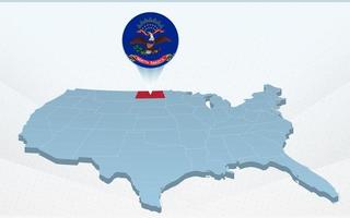 mapa del estado de dakota del norte en el mapa de estados unidos de américa en perspectiva. vector