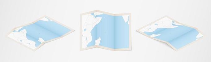 Folded map of Seychelles in three different versions. vector