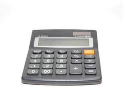 Black digital calculator isolated on the top view white background photo