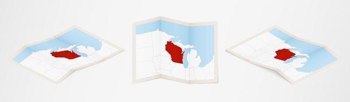 Folded map of Wisconsin in three different versions. vector