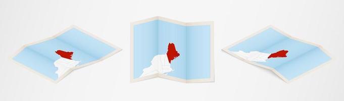 Folded map of Maine in three different versions. vector