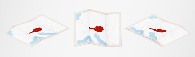 mapa plegado de austria en tres versiones diferentes. vector