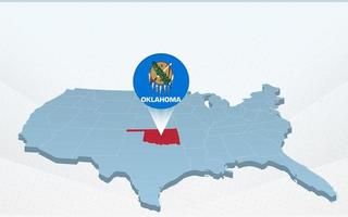 Oklahoma state map on United States of America map in perspective.