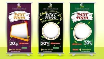 Food and Restaurant roll up banner design template, Standee Design Banner, Modern Business Food digital Roll Up Banner vector