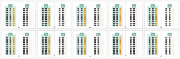 juego de aprender y practicar tablas de multiplicar del 1 al 10, tabla de multiplicar con la respuesta y para practicar. vector