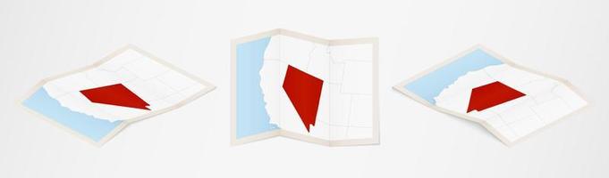 Folded map of Nevada in three different versions. vector