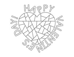 Happy Valentine Day coloring page for kids. Greeting card. Fine motor skills vector