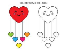 Coloring page for kids for Valentine Day. Cute heart coloring for preschool and kindergarten children. Educational game vector