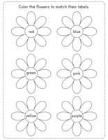 Spring coloring page for kids. Color the flowers by key or code. Learning the colors for preschool centers vector