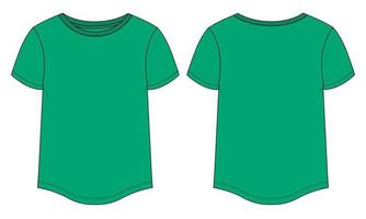 camiseta de manga corta con dobladillo inferior redondo diseño de vestido plantilla de ilustración de vector de boceto plano de moda técnica para niñas y mujeres.