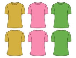Regular fit Short sleeve T-shirt technical Sketch fashion Flat Template With Round neckline. Vector illustration basic apparel design front and Back view.