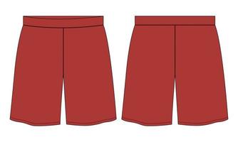 pantalones cortos técnica moda dibujo plano vector ilustración plantilla vistas frontal y posterior. maqueta de diseño de vestido de pantalón corto de jersey de algodón