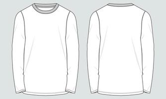 Long sleeve round neck Technical Sketch flat fashion T-shirt front and back view . vector