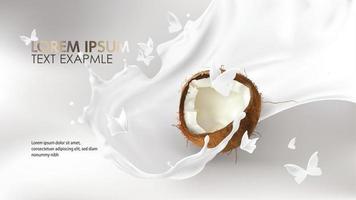 Coconut milk splash swirl realistic vector