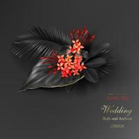 Tropical black leaves and exotic red flower vector