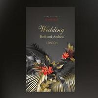 Tropical black and gold leaves on dark background vector