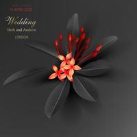 Tropical black leaves and exotic red flower vector