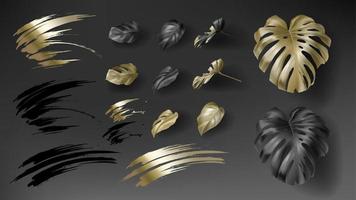 Tropical black and gold monstera leaves vector