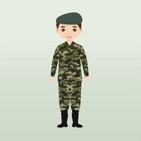 Army soldiers, men in combat uniform saluting. Cute flat cartoon style. Soldier keeps watch on guard. Rangers on border. Commandos team unit. Special force crew. Army or soldier character vector. vector