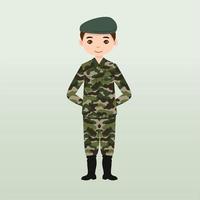 Army soldiers, men in combat uniform saluting. Cute flat cartoon style. Soldier keeps watch on guard. Rangers on border. Commandos team unit. Special force crew. Army or soldier character vector. vector